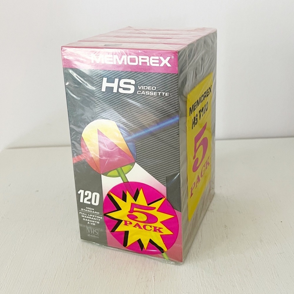 Memorex VHS‎ Video Cassette T-120 HS 5 Pack Black Factory Sealed New